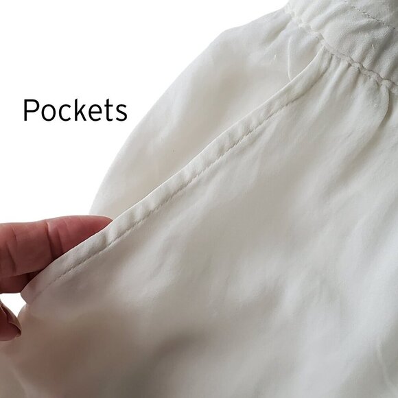 Charlie by Matthew Zink 100% Silk Drawstring Wide Leg Pants Cream Color Size S - Picture 7 of 16